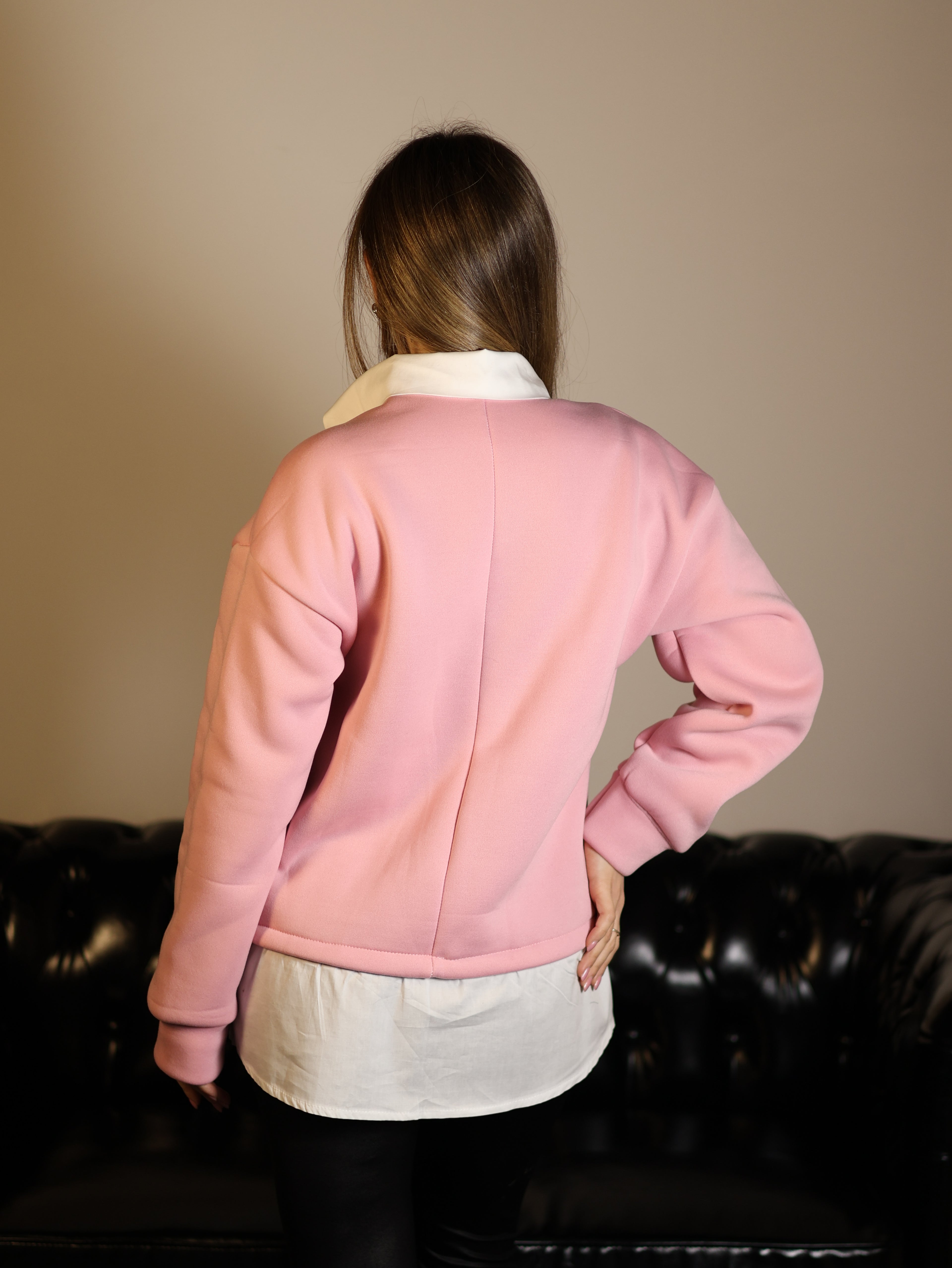 •Felpa Pink finta camicia•